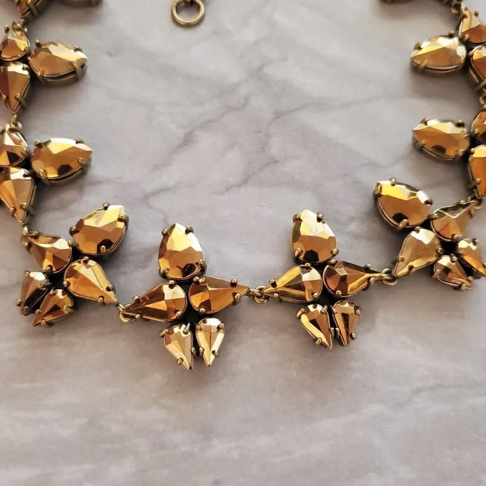 ✨ J.Crew Gold Rhinestone Crystal Cluster Statement Necklace ✨